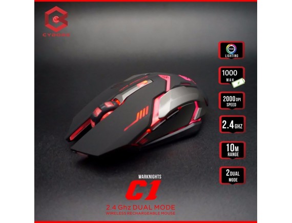 Cyborg Mouse Wireless 6D C1 (War Knights) Dual Mode, Rechargeable with Backlights