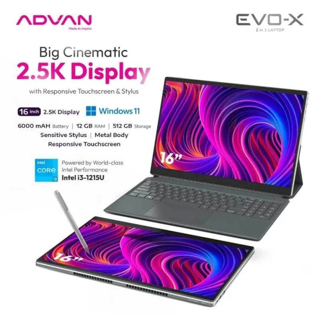 ADVAN EVO-X TOUCH 2IN1, Intel i3-1215U, 12GB, 512GB, Windows 11 HOME, 16.0" - Image 3